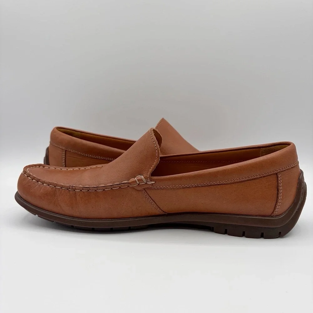 ECCO Classic Moc Driving Loafer Mens 44 Vegtable Tanned Leather Boat Shoe Cognac